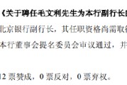有夫之妇北京银行：同意聘任毛文利为副行长